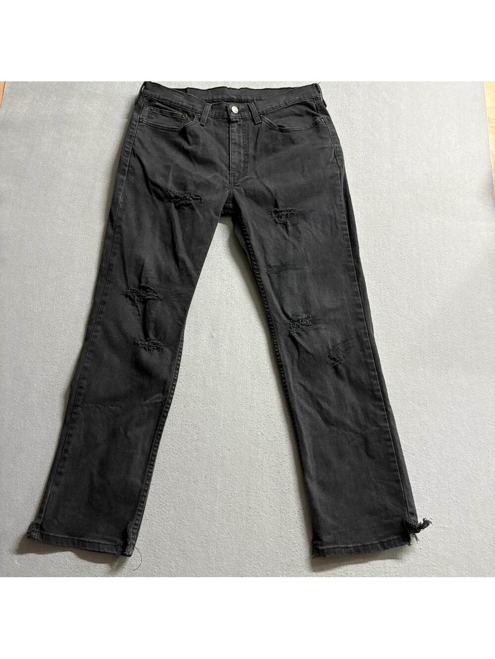 Levis 514 Straight Leg Jeans Mens 34x30 Black Distressed Ripped Denim